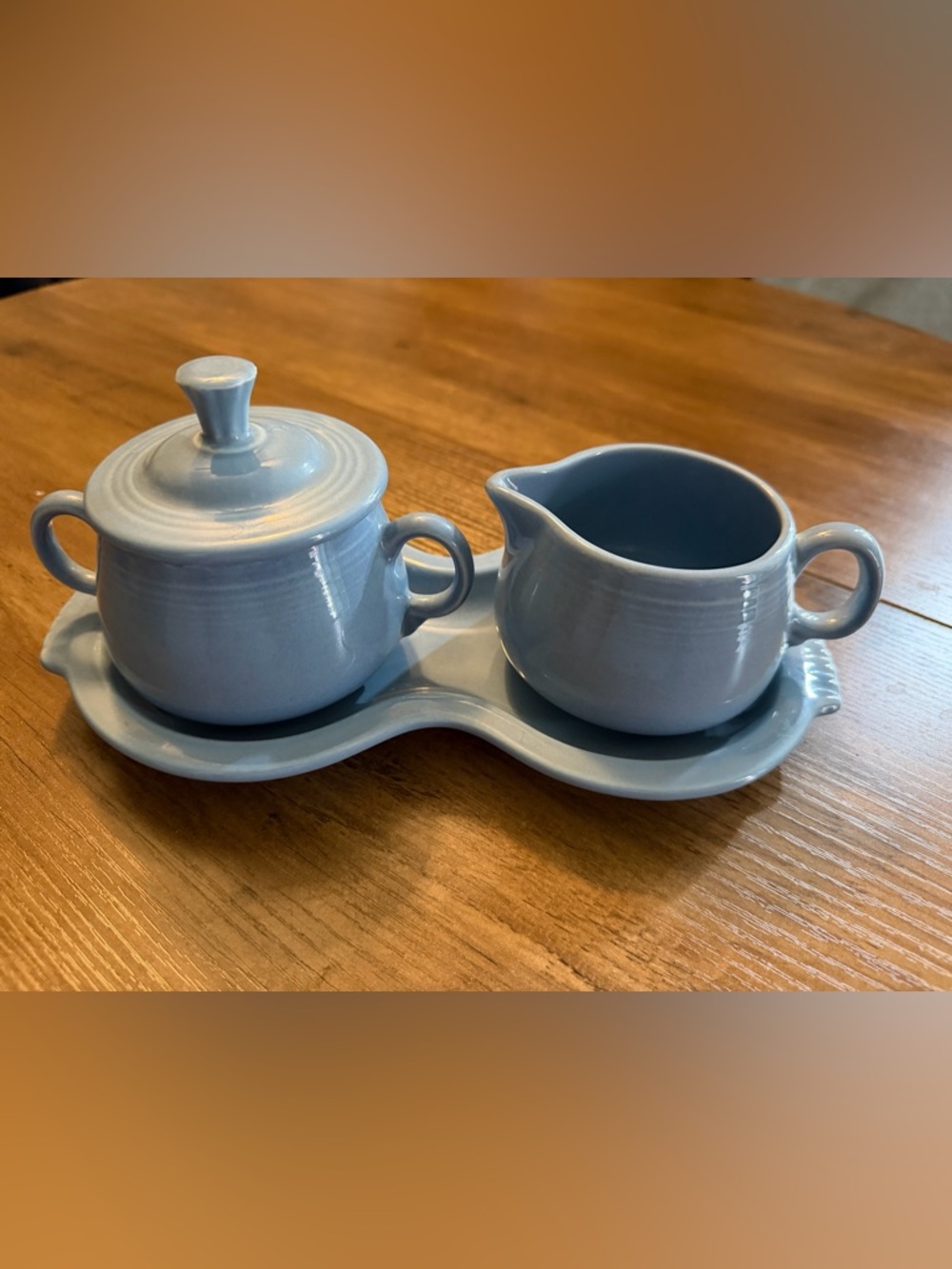 Fiesta Light Blue Sugar and Creamer Set with Tray